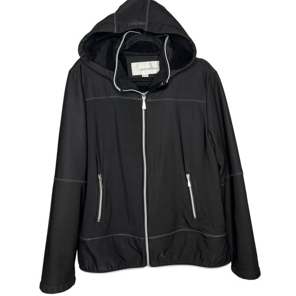 Weatherproof Jackets & Blazers - Weatherproof Women XL Black Fleece‎ Lined Hooded Jacket Full Zip Front